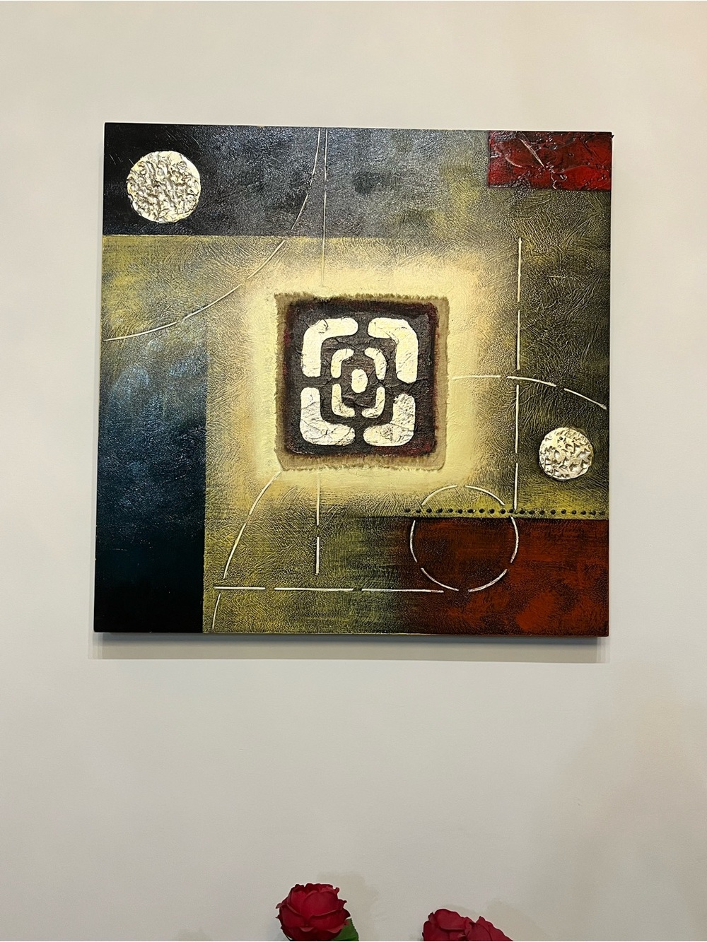 Abstract Geometric Canvas Art in Cream, Black & Rust